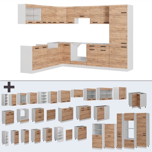 Cuisine En Angle R-line 52217 Chêne Doré/blanc 287x60cm Pt Anthracite