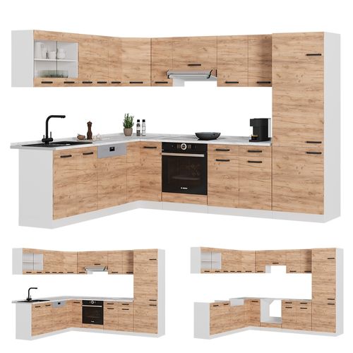 Cuisine En Angle R-line 52218 Chêne Doré/blanc 287x60cm Pt Chêne