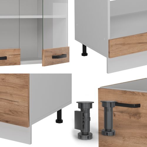 Cuisine En Angle R-line 52219 Chêne Doré/blanc 287x60cm Pt Marbre