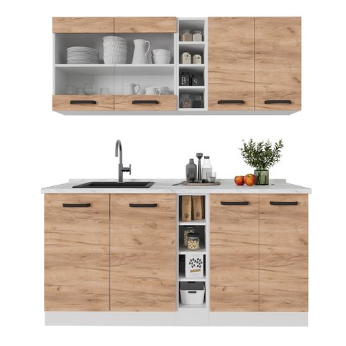 Cuisine R-line 52227 Chêne Doré/blanc 160cm Pt Marbre