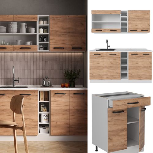 Cuisine R-line 52227 Chêne Doré/blanc 160cm Pt Marbre