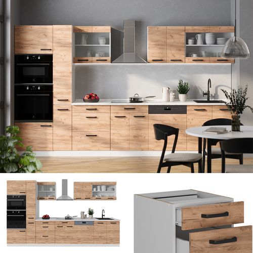 Ligne De Cuisine R-line 52231 Chêne Doré/blanc 350cm Pt Chêne