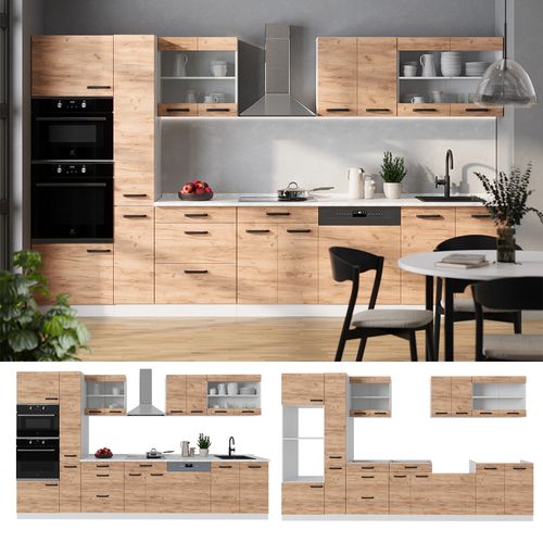 Ligne De Cuisine R-line 52232 Chêne Doré/blanc 350cm Pt Marbre