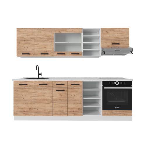 Cuisine R-line 52234 Chêne Doré/blanc 240cm Pt Anthracite