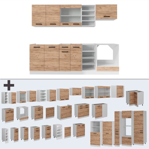 Cuisine R-line 52234 Chêne Doré/blanc 240cm Pt Anthracite