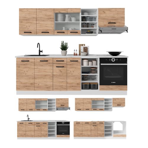 Cuisine R-line 52235 Chêne Doré/blanc 240cm Pt Chêne