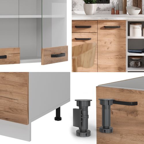 Cuisine R-line 52236 Chêne Doré/blanc 240cm Pt Marbre