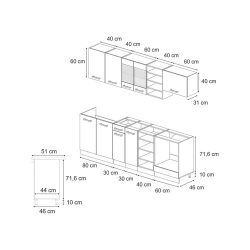 Cuisine R-line 52236 Chêne Doré/blanc 240cm Pt Marbre