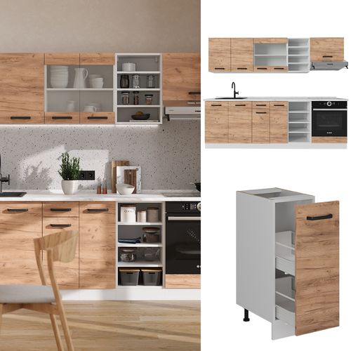Cuisine R-line 52236 Chêne Doré/blanc 240cm Pt Marbre