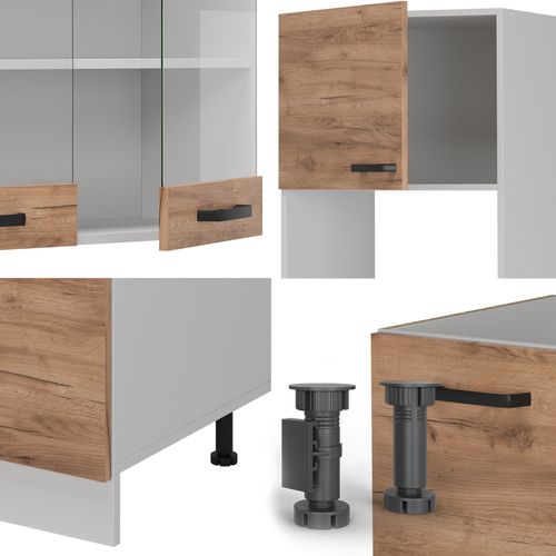 Cuisine En Angle R-line 52238 Chêne Doré/blanc 247x60cm Pt Anthracite