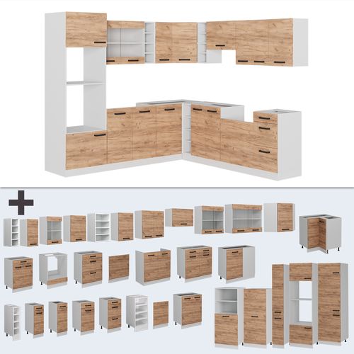 Cuisine En Angle R-line 52238 Chêne Doré/blanc 247x60cm Pt Anthracite