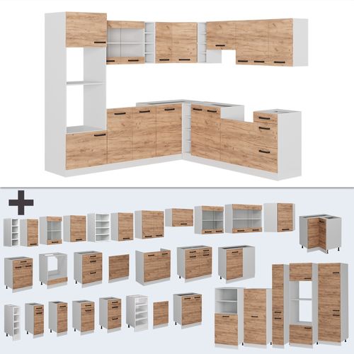 Cuisine En Angle R-line 52239 Chêne Doré/blanc 247x60cm Pt Chêne
