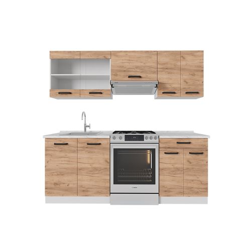 Ligne De Cuisine R-line 52243 Chêne Doré/blanc 200cm Pt Anthracite