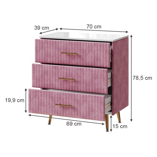 Commode Velia 53031 Rose 70x78.5cm Avec 3 Tiroirs