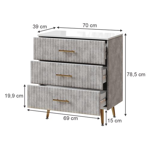 Commode Velia 53032 Gris 70x78.5cm Avec 3 Tiroirs