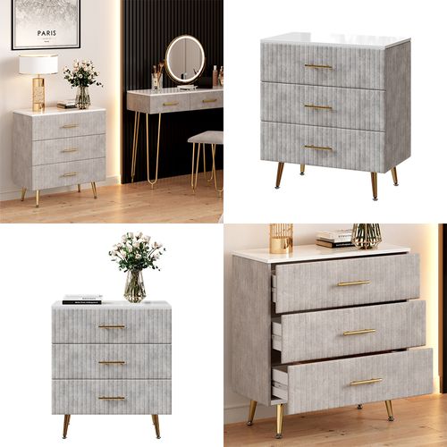 Commode Velia 53032 Gris 70x78.5cm Avec 3 Tiroirs