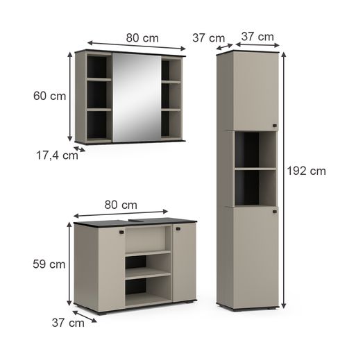 Meubles Bain Joli 53158 Grège 3 Pièces, Avec Armoire Haute