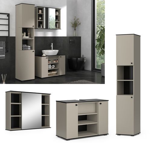 Meubles Bain Joli 53158 Grège 3 Pièces, Avec Armoire Haute