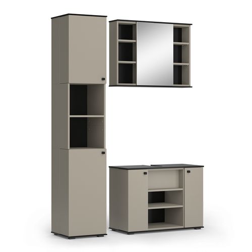 Meubles Bain Joli 53158 Grège 3 Pièces, Avec Armoire Haute