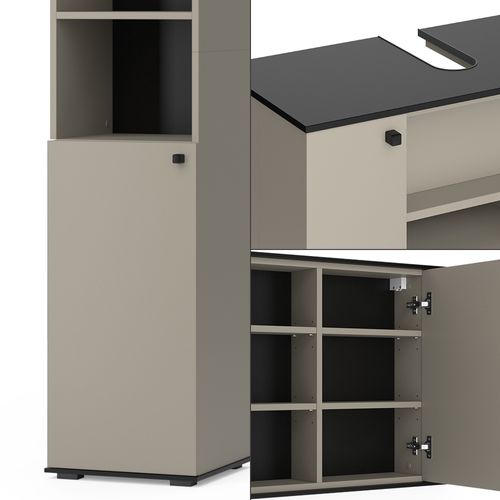 Meubles Bain Joli 53158 Grège 3 Pièces, Avec Armoire Haute