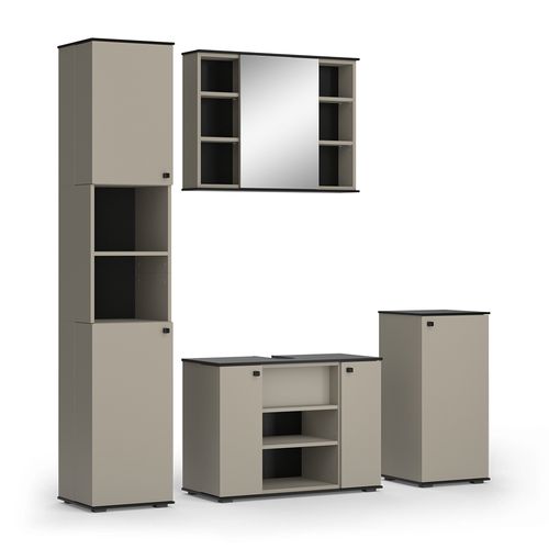 Meubles Bain Joli 53159 Grège 4 Pièces, Avec Armoire Haute Et Armoire Centrale