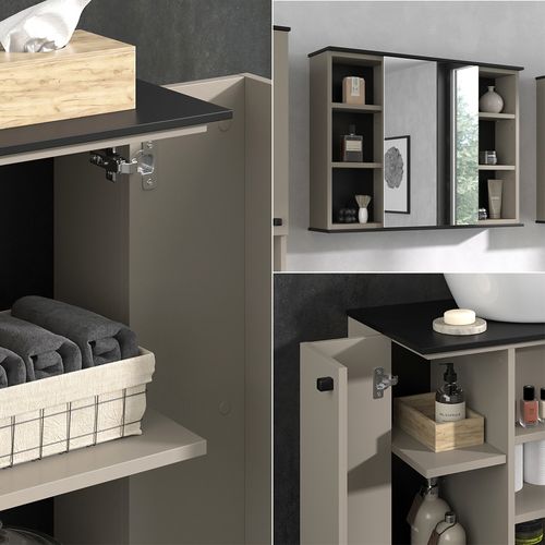 Meubles Bain Joli 53157 Grège 3 Pièces, Avec Armoire De Milieu