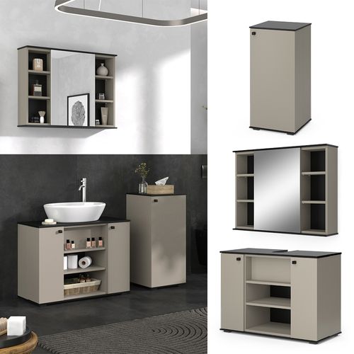 Meubles Bain Joli 53157 Grège 3 Pièces, Avec Armoire De Milieu