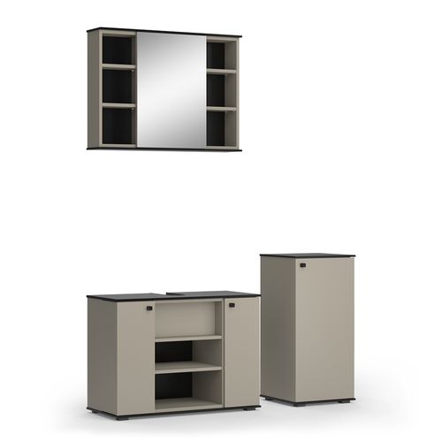 Meubles Bain Joli 53157 Grège 3 Pièces, Avec Armoire De Milieu