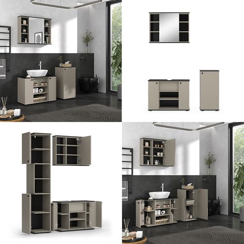 Meubles Bain Joli 53157 Grège 3 Pièces, Avec Armoire De Milieu