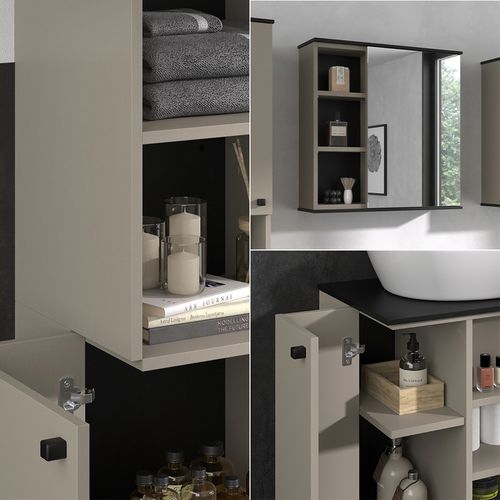 Meubles Bain Joli 53153 Grège 3 Pièces, Avec Armoire Haute