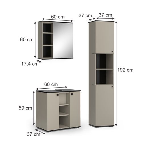 Meubles Bain Joli 53153 Grège 3 Pièces, Avec Armoire Haute
