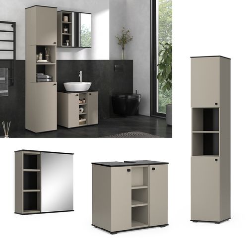 Meubles Bain Joli 53153 Grège 3 Pièces, Avec Armoire Haute