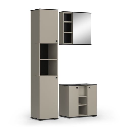 Meubles Bain Joli 53153 Grège 3 Pièces, Avec Armoire Haute