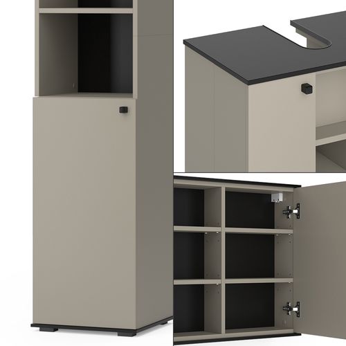 Meubles Bain Joli 53153 Grège 3 Pièces, Avec Armoire Haute