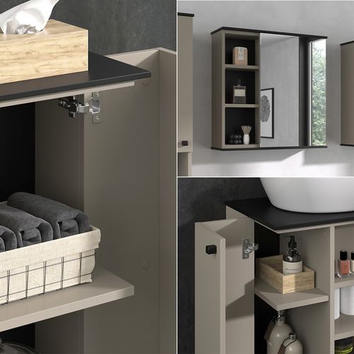 Meubles Bain Joli 53152 Grège 3 Pièces, Avec Armoire De Milieu