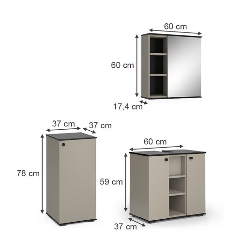 Meubles Bain Joli 53152 Grège 3 Pièces, Avec Armoire De Milieu