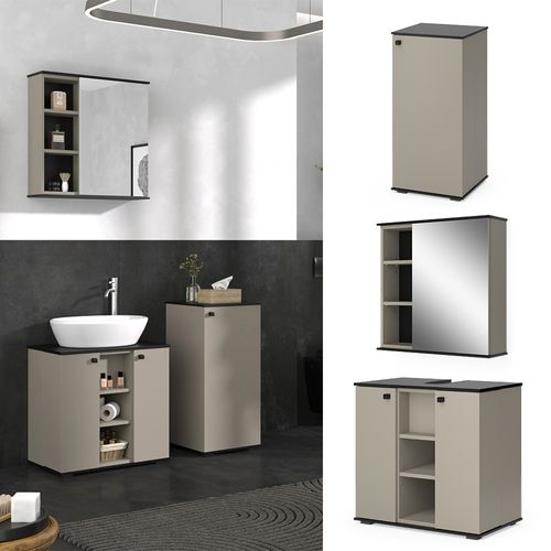 Meubles Bain Joli 53152 Grège 3 Pièces, Avec Armoire De Milieu