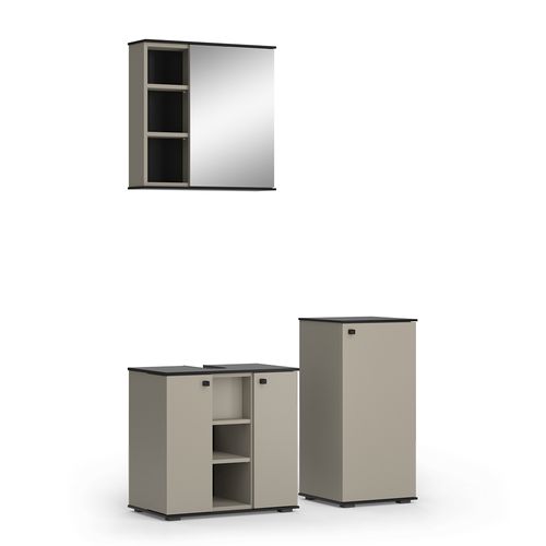 Meubles Bain Joli 53152 Grège 3 Pièces, Avec Armoire De Milieu