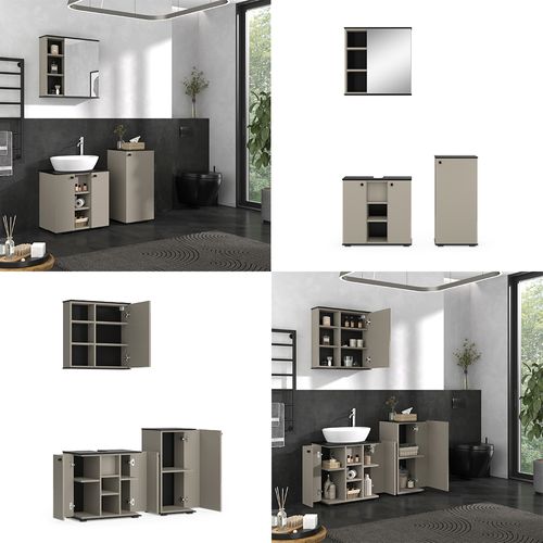 Meubles Bain Joli 53152 Grège 3 Pièces, Avec Armoire De Milieu