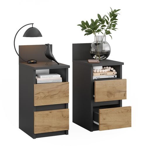 Table De Nuit Monty 53170 Anthracite/chêne Doré Lot De 2