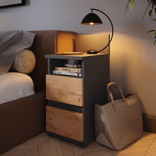 Table De Nuit Monty 53170 Anthracite/chêne Doré Lot De 2