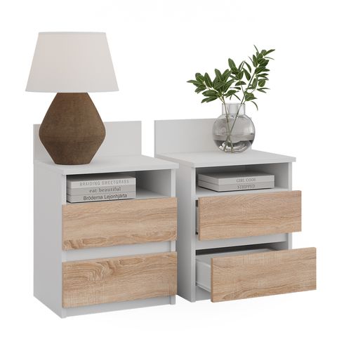 Table De Nuit Monty 53172 Blanc/sonoma Lot De 2