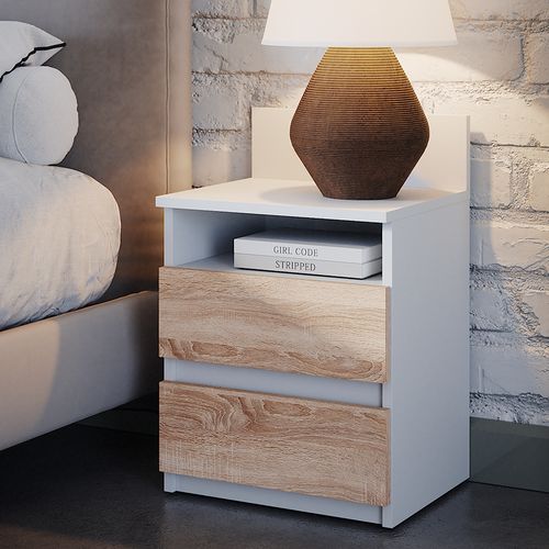 Table De Nuit Monty 53172 Blanc/sonoma Lot De 2