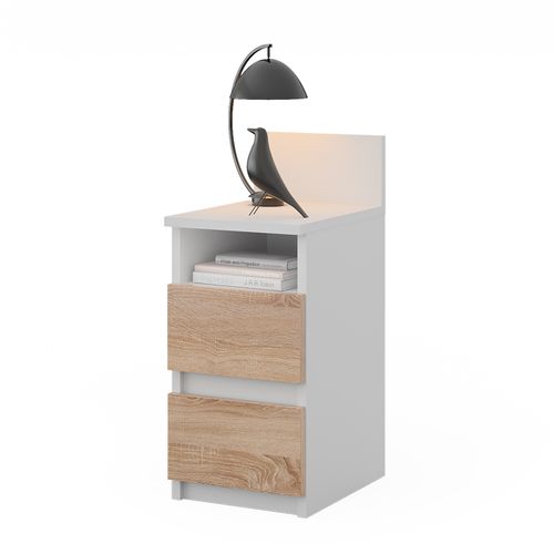Table De Nuit Monty 53173 Blanc/sonoma 25x59.1cm Avec 2 Tiroirs