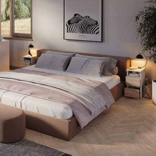 Table De Nuit Monty 53173 Blanc/sonoma 25x59.1cm Avec 2 Tiroirs