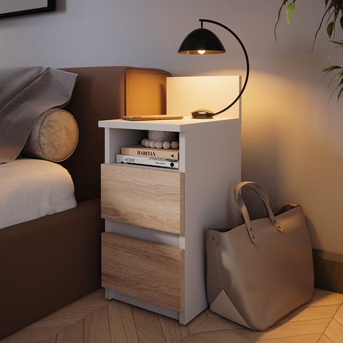 Table De Nuit Monty 53174 Blanc/sonoma Lot De 2