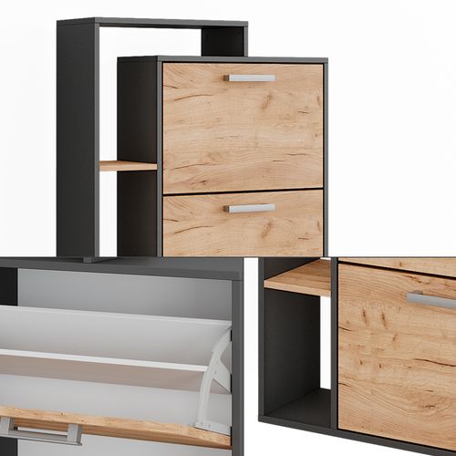 Le Basculeur à Chaussures Orlando 53241 Chêne Doré/anthracite 80x166.1cm Avec 4 Compartiments