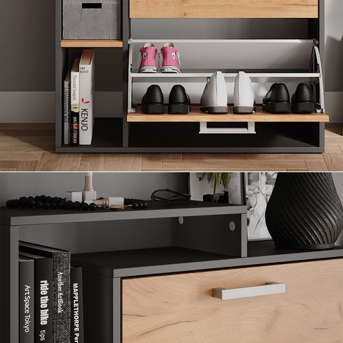 Le Basculeur à Chaussures Orlando 53241 Chêne Doré/anthracite 80x166.1cm Avec 4 Compartiments