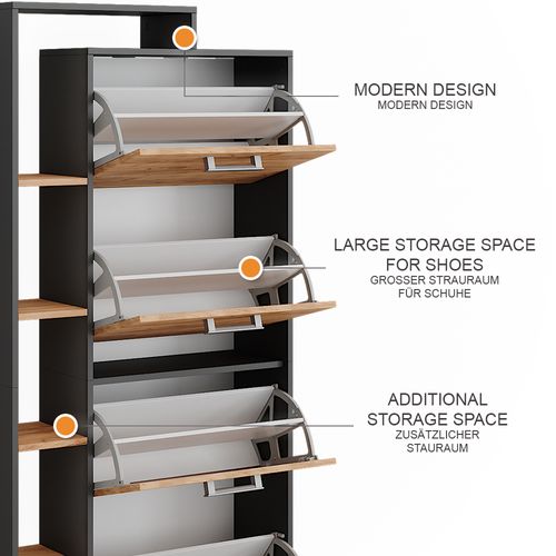 Le Basculeur à Chaussures Orlando 53241 Chêne Doré/anthracite 80x166.1cm Avec 4 Compartiments