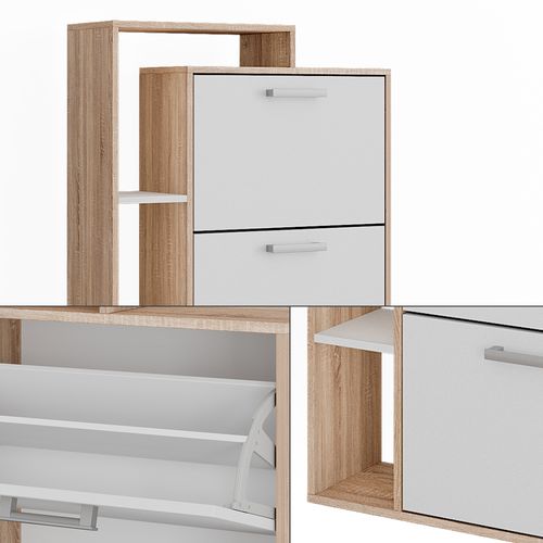 Le Basculeur à Chaussures Orlando 53242 Blanc/sonoma 80x166.1cm Avec 4 Compartiments